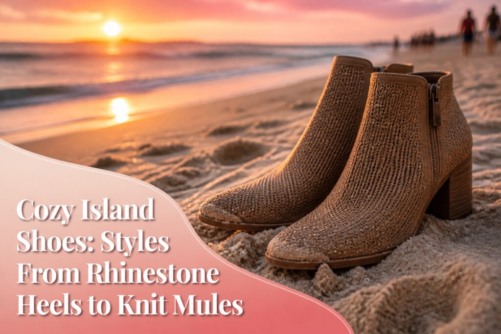Assorted Cosy Island shoes in various styles and colors displayed together.