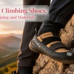 Selection of Evolv climbing shoes on a wooden surface.