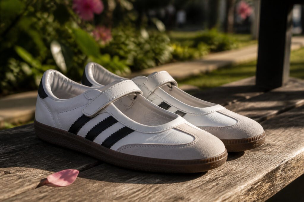 Adidas Samba Jane shoes displayed on a textured surface with various colors.